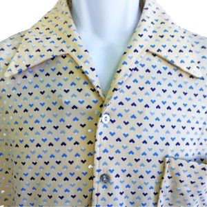 Joel Vintage 70s Disco Shirt Poly Knit Dagger Pointed Collar Birds Eye Geo XL